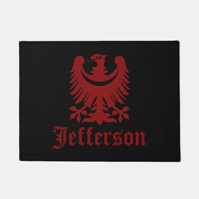 Red and Black Eagle Crest Custom Door Mat (Front)