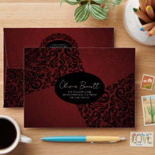 Red and Black Elegant Damask Pattern Envelope