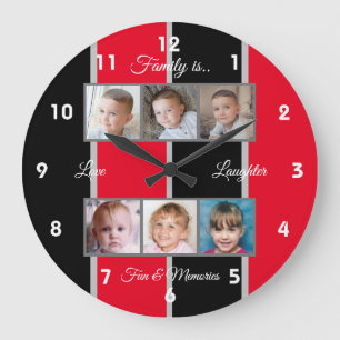 Red and black family photos large clock