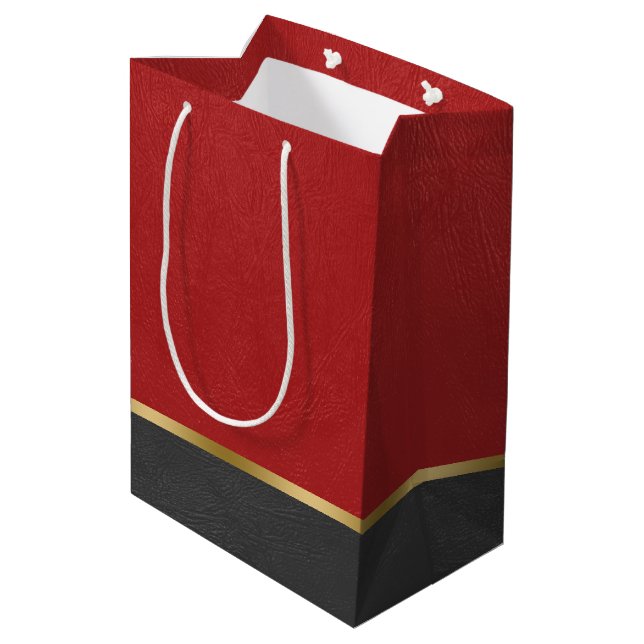 Red and black faux leather combination medium gift bag (Back Angled)