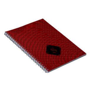 Red and black fine vertical stripes monogram notebook