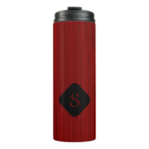 Red and black fine vertical stripes monogram thermal tumbler