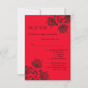 Red and Black Floral 3.5x5 R.S.V.P. Reply Card