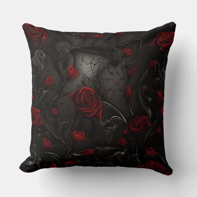 Red and Black Floral Cushion (Front)