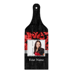 Red and black floral damask template cutting board
