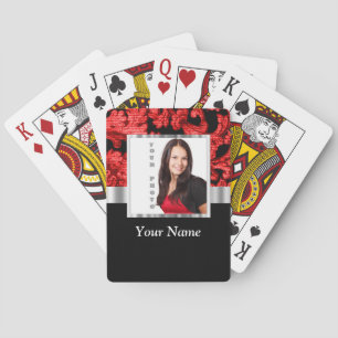 Red and black floral damask template playing cards