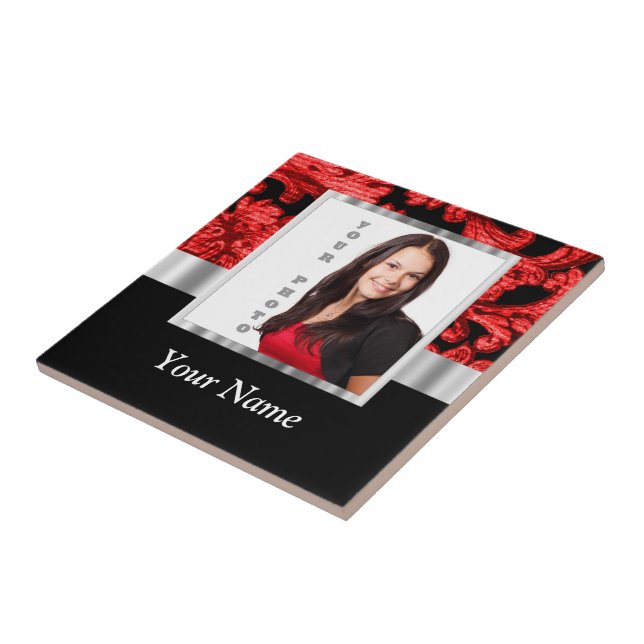 Red and black floral damask template tile (Side)