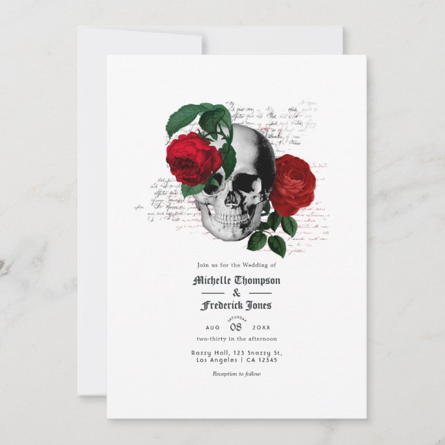 Red and Black Floral Gothic Wedding QR Code Invitation (Front)