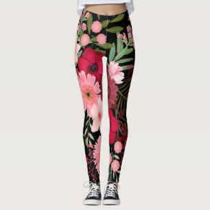 Red and Black Floral Pattern Leggings