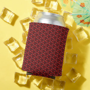 Red and Black Floral Show Can Cooler