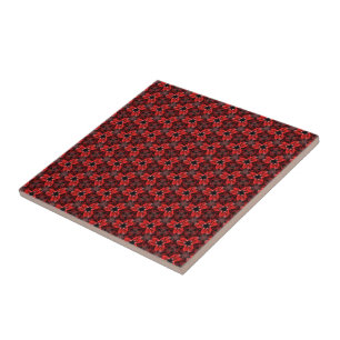 Red and Black Floral Show Ceramic Tile