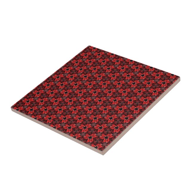 Red and Black Floral Show Ceramic Tile (Side)