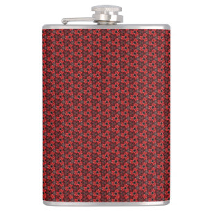 Red and Black Floral Show Hip Flask
