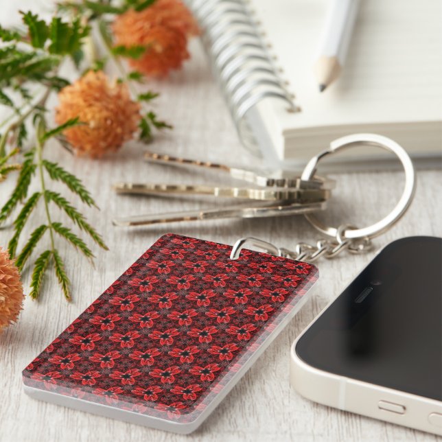 Red and Black Floral Show Key Ring (Front Right)