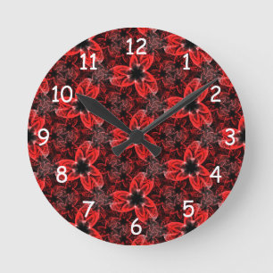Red and Black Floral Show Round Clock