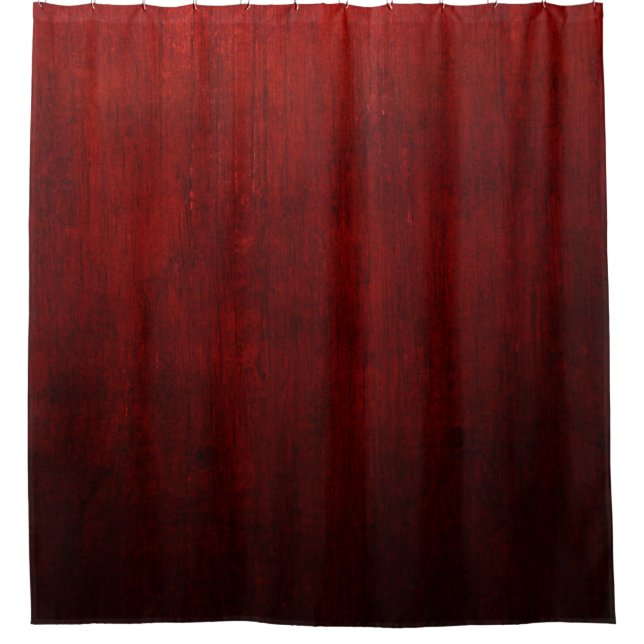 Red and black floral textile shower curtain (Front)