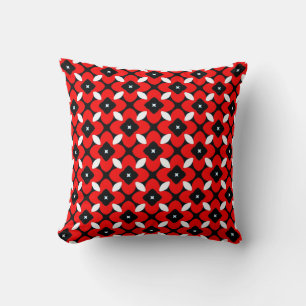 Red and Black Floral Throw Pillow