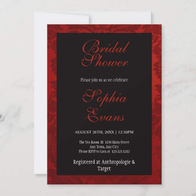 Red and Black Floral Victorian Bridal Shower Invitation (Front)