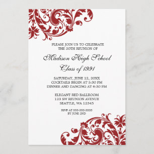 Red and Black Flourish Class Reunion Invitation