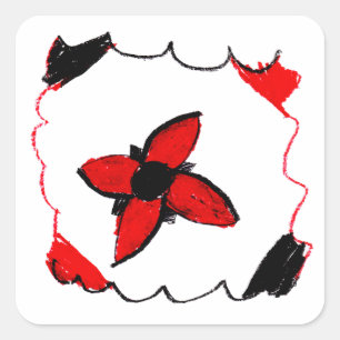 Red and Black Flower Design Sticker - Art by Kids