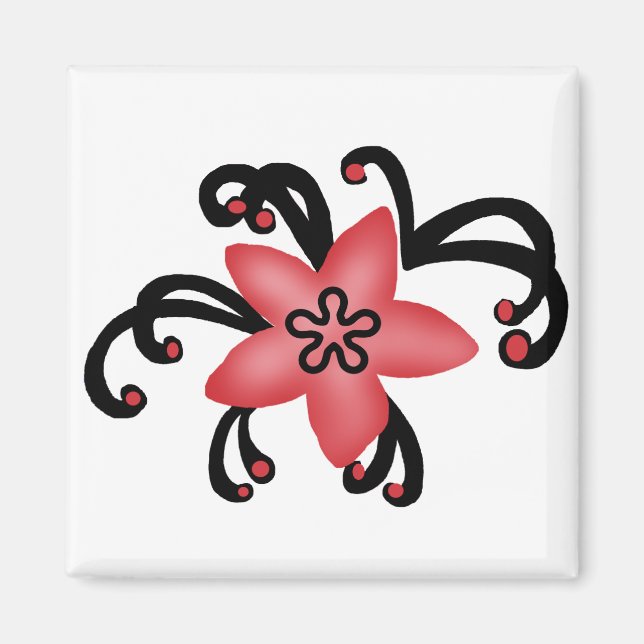 Red and black flower magnet (Front)
