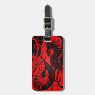 Red and Black Flying Yin Yang Dragons Luggage Tag