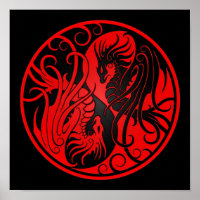 Red and Black Flying Yin Yang Dragons