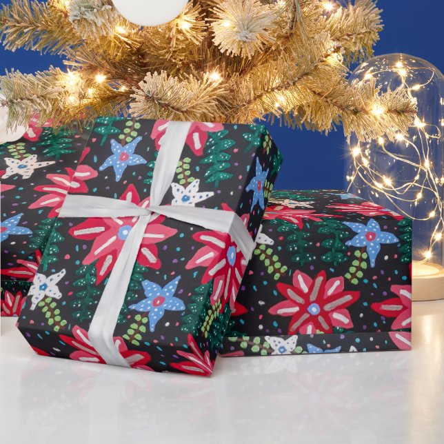 Red and Black Foral  Wrapping Paper (Holidays)