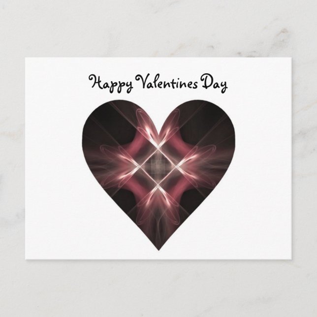 Red and Black Fractal Art Heart Valentine Holiday Postcard (Front)