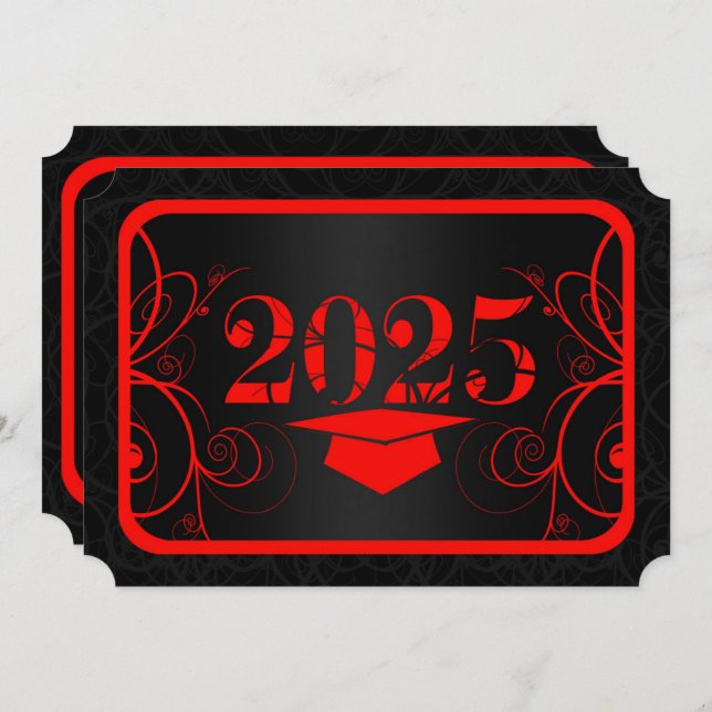 Red and Black Frame Graduation Party Invitation (Front/Back)