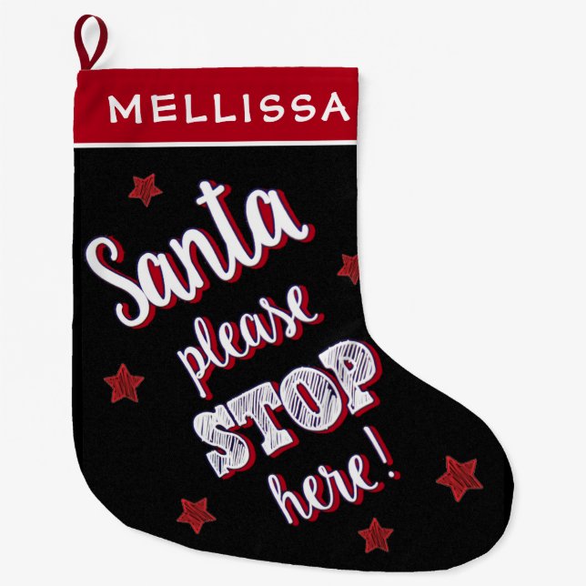 Red and Black Funny Quoted Large Christmas Stocking (Front)