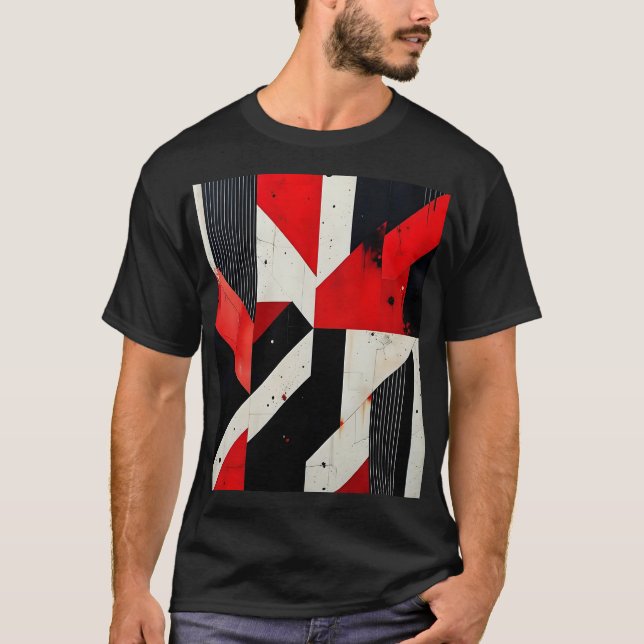Red and Black Geometric Design  T-Shirt (Front)