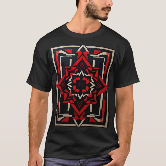Red and Black Geometric Design T-Shirt (Front)