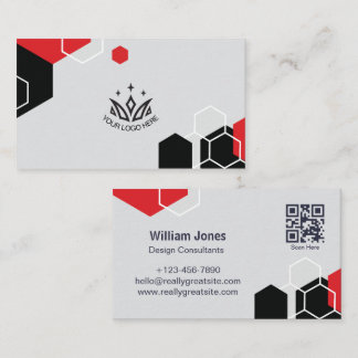 Red and Black Geometric Hexagon Corporate QR Code  Business Card