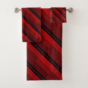 Red and Black Geometric Patchwork Quilt Bath Towel Set