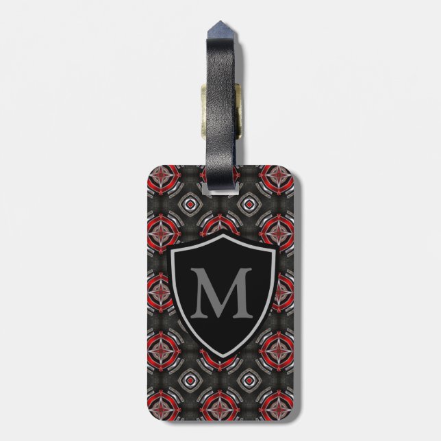 Red and Black Geometric Pattern Luggage Tag (Back Vertical)