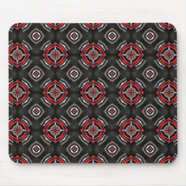Red and Black Geometric Pattern Mouse Pad (Front)