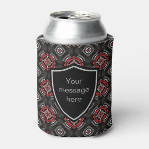 Red and Black Geometric Shield Custom Text Can Cooler