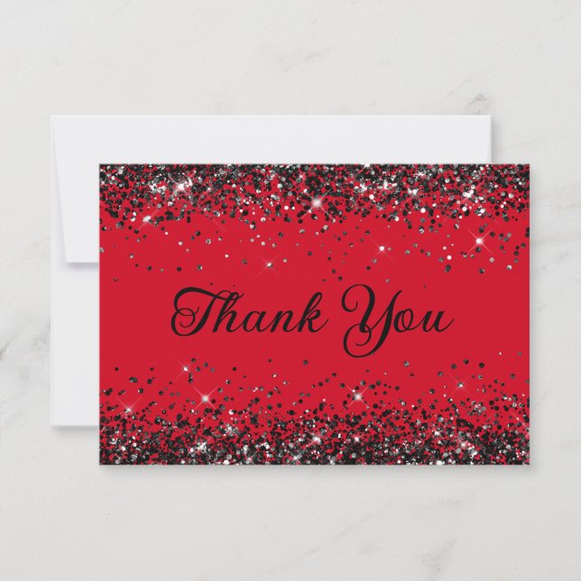 Red and Black Glitter 50th Birthday Thank You Card (Front)