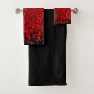 Red and black glitter Ombre Bath Towel Set