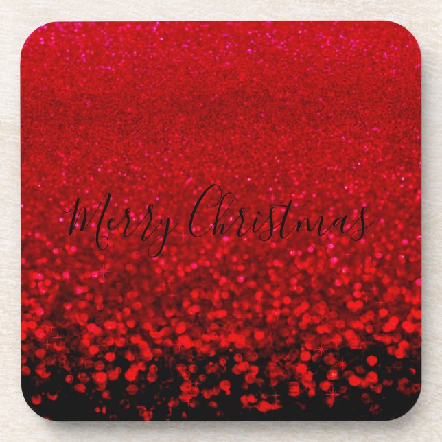 Red and black glitter Ombre Beverage Coaster (Front)