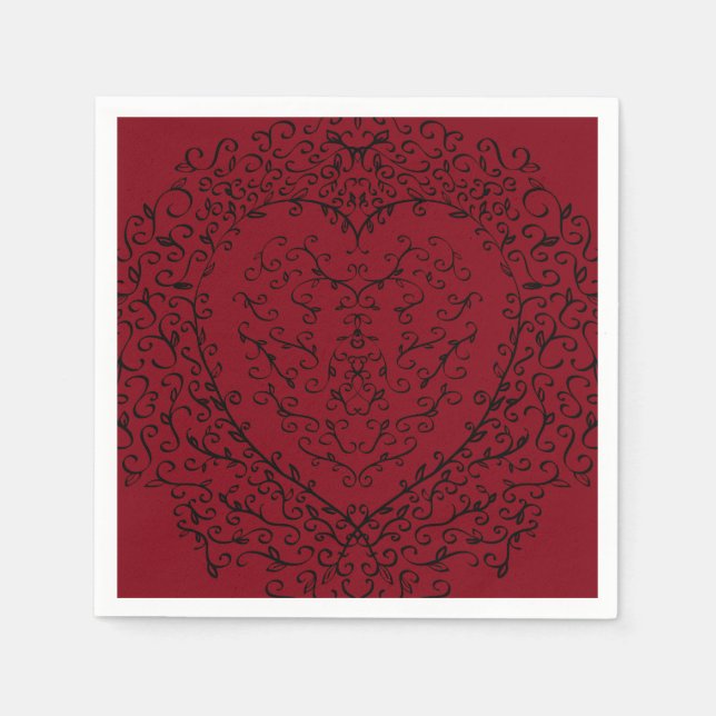 Red and Black Gothic Heart Elegant Wedding Napkin (Front)