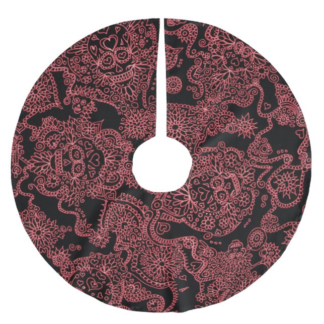 Red And Black Gothic Skull Tree Skirt (Front)
