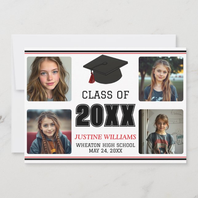 Red and Black Graduation  Announcement (Front)