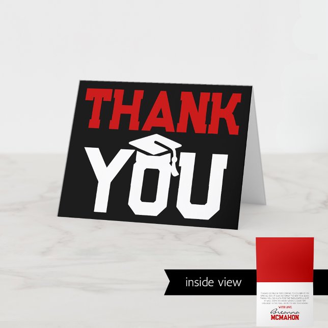 Red and Black Graduation Folding Thank You Card (Red and Black Chalkboard Graduation 2 Photo Folding Thank You Card)