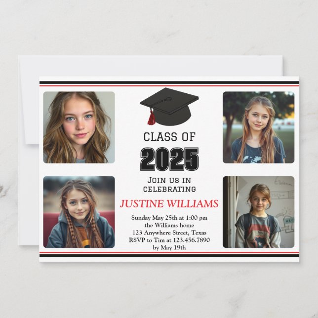 Red and Black Graduation Invitation (Front)