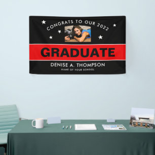 Red and Black Graduation Photo Custom Banner