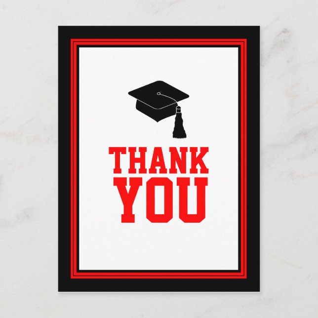 Red and Black Graduation Thank You Postcard (Front)