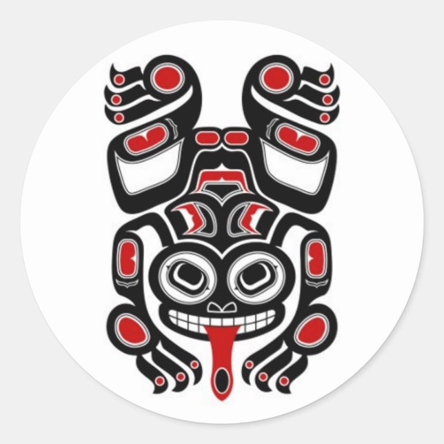 Red and Black Haida Spirit Tree Frog Classic Round Sticker (Front)