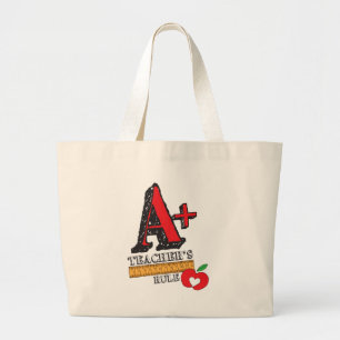 Red and Black Hand Drawn A Plus Teachers Rule Large Tote Bag